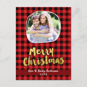Tarjeta de Navidad con Cuadro Rojo y Dorado