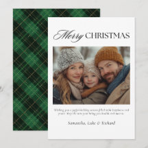 Tarjeta de Navidad con Cuadro Verde y Foto Familia