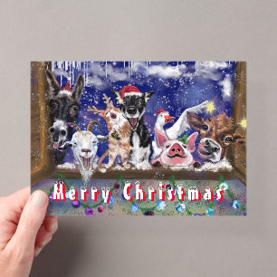 Tarjeta de Navidad con divertida fiesta de animale