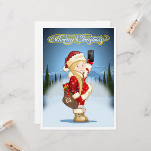 Tarjeta de Navidad con doncella de nieve de dibujo