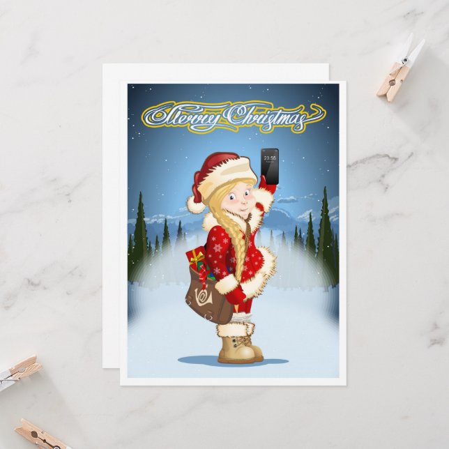 Tarjeta de Navidad con doncella de nieve de dibujo (Anverso/Reverso In Situ)