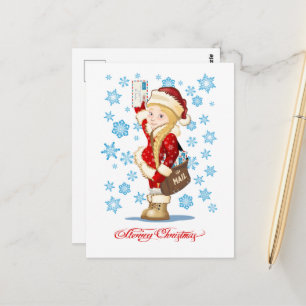 Tarjeta de Navidad con doncella de nieve de dibujo
