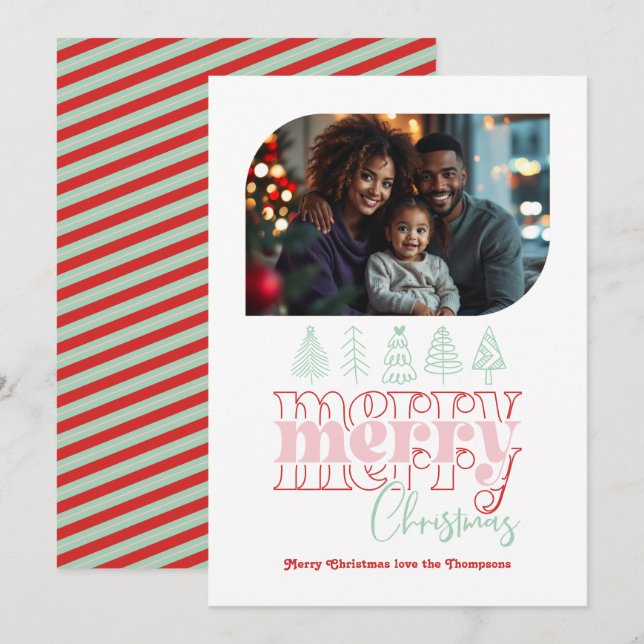 Tarjeta de Navidad con Doodle Retro Moderno de Men (Anverso / Reverso)