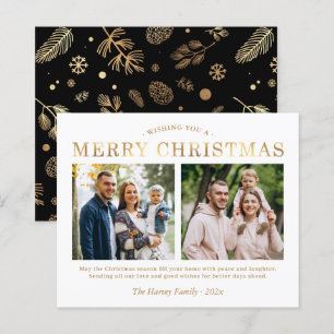 Tarjeta de Navidad con dos fotos de oro negro econ