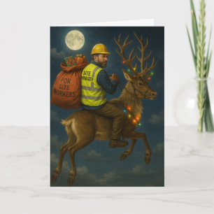 Tarjeta de Navidad con el capataz de la obra y ren