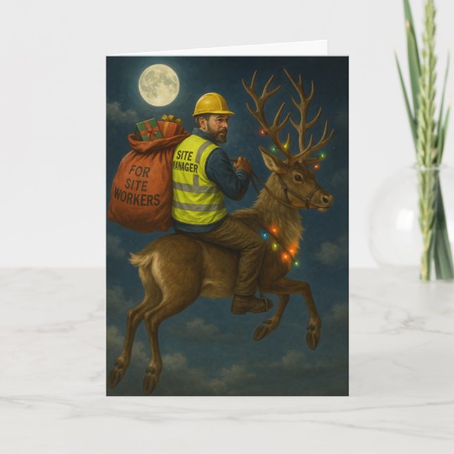 Tarjeta de Navidad con el capataz de la obra y ren (Anverso)