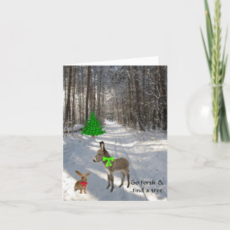 Tarjeta de Navidad con el conejito y el burro