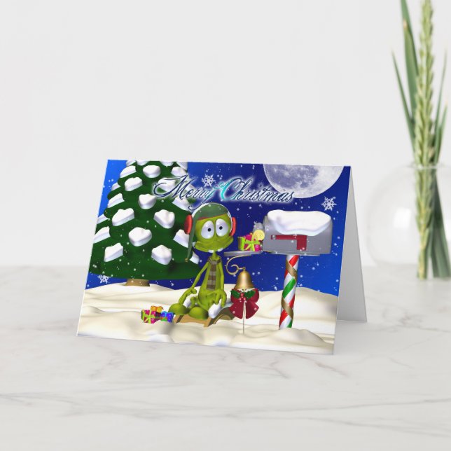 Tarjeta de Navidad con el extranjero en un buzón (Anverso)