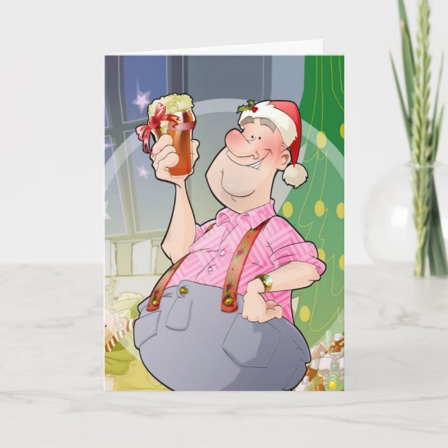 Tarjeta de Navidad con el hombre alegre del regalo (Anverso)