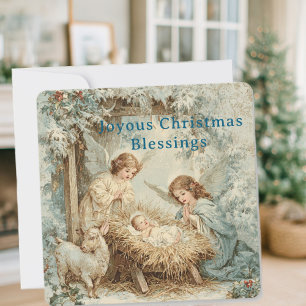 tarjeta de Navidad con el niño Jesús en un pesebre
