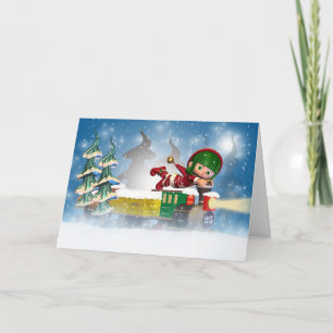 Tarjeta de Navidad con el pequeño duende lindo en