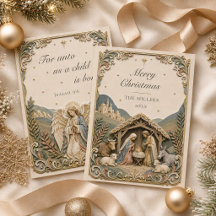Tarjeta de Navidad con escena del Nacimiento y ver