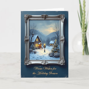 Tarjeta de Navidad con escena invernal ornamentada