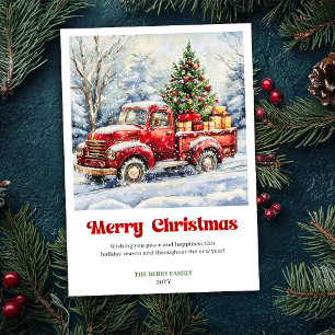 Tarjeta de Navidad con Escena Rústica y Camión Roj