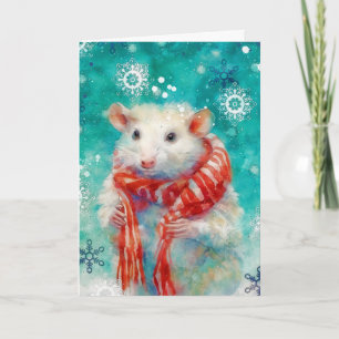 Tarjeta de Navidad con estampa de zarigüeya en med