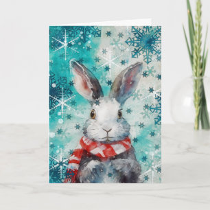 Tarjeta de Navidad con estampado de conejo en técn