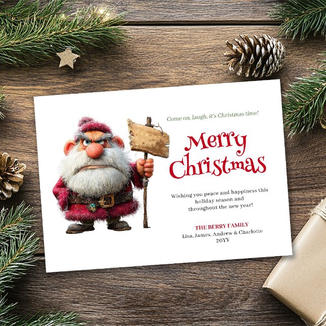 Tarjeta de Navidad con estilo de cómic personaliza (Moody Santa custom comic style Christmas greeting card)