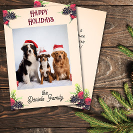 Tarjeta de Navidad con estilo vintage de piña y ba
