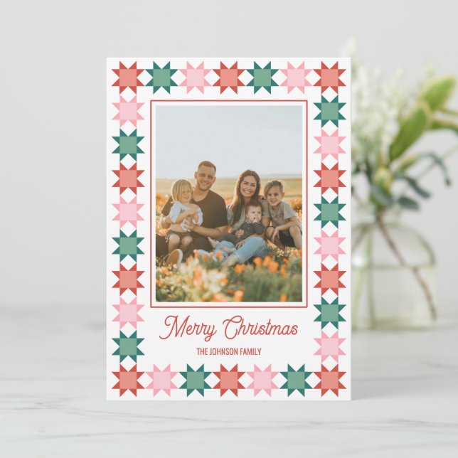 tarjeta de Navidad con estrella de Navidad en patc (Anverso de pie)