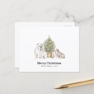 Tarjeta de navidad con familia de Bulldog inglesa