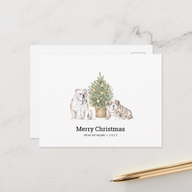 Tarjeta de navidad con familia de Bulldog inglesa (Anverso/Reverso In Situ)