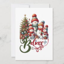 Tarjeta de Navidad con familia de muñeco de nieve