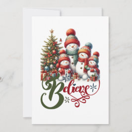 Tarjeta de Navidad con familia de muñeco de nieve