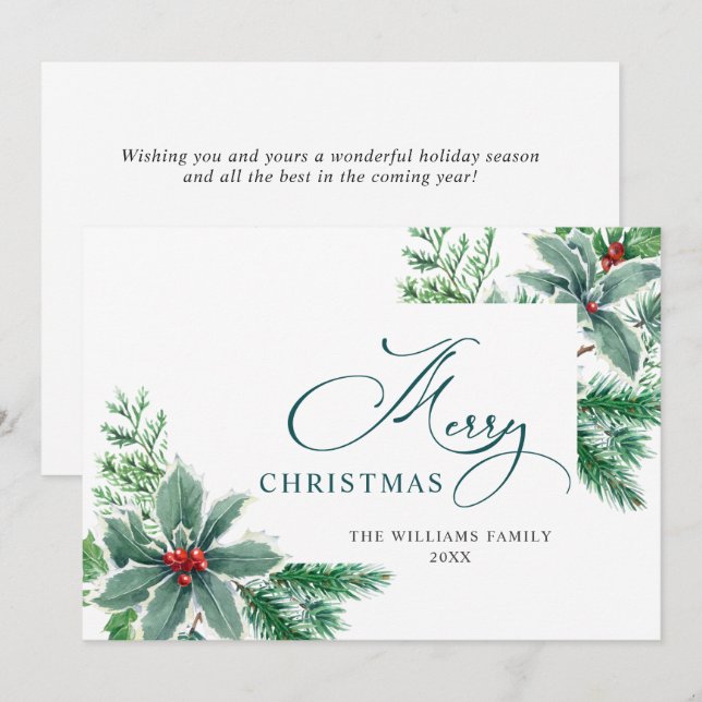 Tarjeta de Navidad con Feliz Navidad de Bayas de A (Anverso / Reverso)