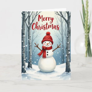 Tarjeta de Navidad con Figura de Nieve Alegre