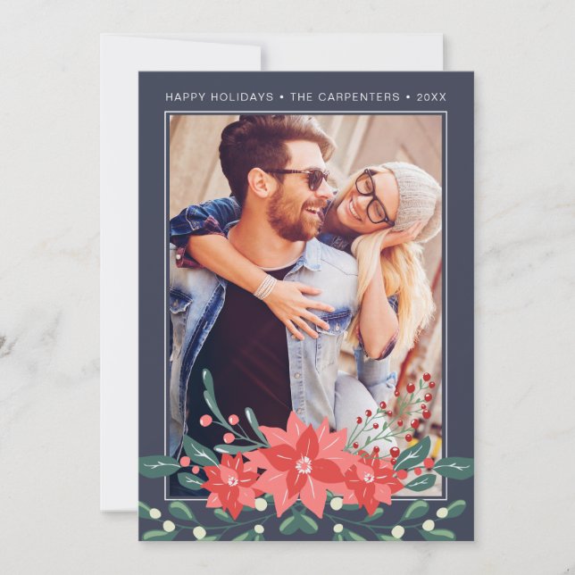 Tarjeta de Navidad con Flor de Nochebuena, Muérdag (Anverso)