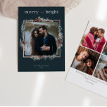 Tarjeta de Navidad con Foliaje Acuarela Verde Aleg<br><div class="desc">Esta es una tarjeta plana doble de Navidad alegre y brillante que presenta tipografía de guión moderna,  vegetación y follaje de acuarela y un collage de 4 fotos en la parte posterior. Cuenta con 5 fotos en total. Fotos por prostooleh / Freepik.</div>