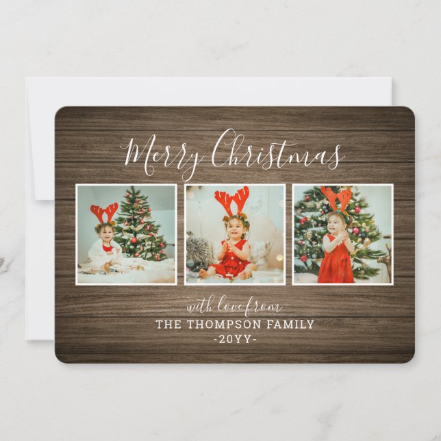 Tarjeta de Navidad con fondo de madera (Anverso)