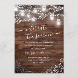 Tarjeta de Navidad con fondo rústico y luces navid