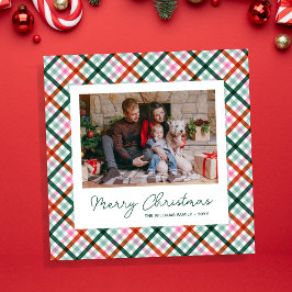 Tarjeta de Navidad con foto a cuadros moderna