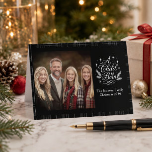 Tarjeta de Navidad con Foto a Cuadros 'Nace un Niñ