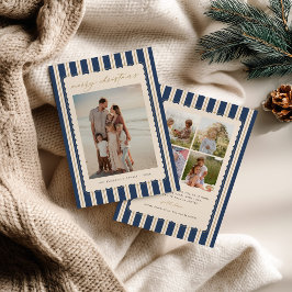 Tarjeta de Navidad con Foto a Rayas y Escalonada