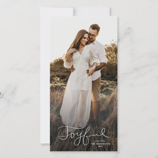 Tarjeta de Navidad con foto alegre con guión (Anverso)