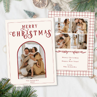 Tarjeta de Navidad con Foto Arqueada Elegante y Cu