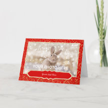 Tarjeta de Navidad con Foto - Borde Rojo Dorado