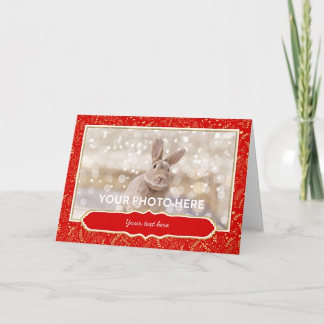 Tarjeta de Navidad con Foto - Borde Rojo Dorado (Anverso)