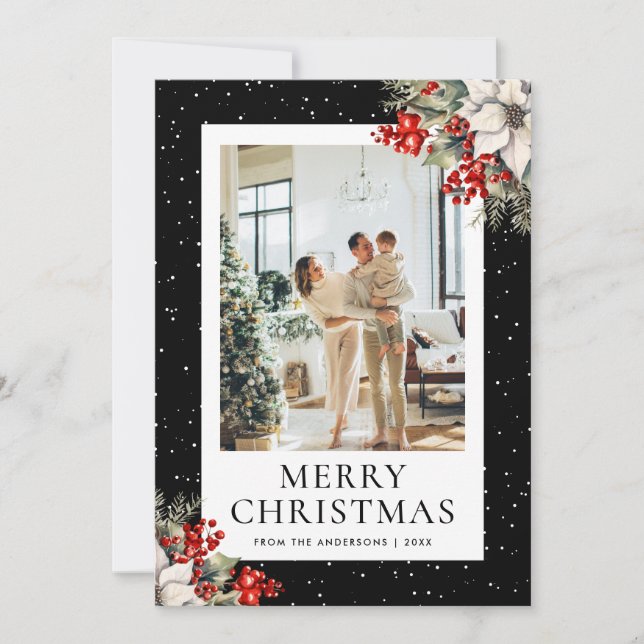 Tarjeta de Navidad con Foto Botánica de Nieve Negr (Anverso)