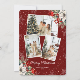 Tarjeta de Navidad con foto botánica roja elegante