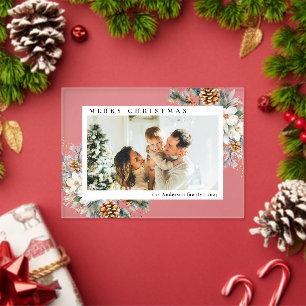 Tarjeta de Navidad con Foto Botánica Simple y Eleg