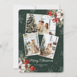 Tarjeta de Navidad con foto botánica verde elegant