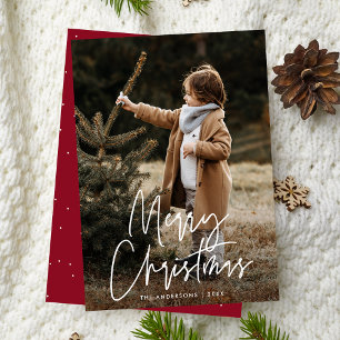 Tarjeta de Navidad con Foto Burgundy Escrita a Man