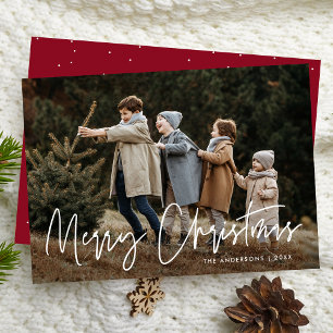 Tarjeta de Navidad con Foto Burgundy Escrita a Man