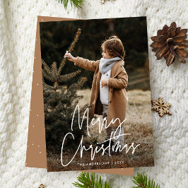 Tarjeta de Navidad con foto camello de letra manus