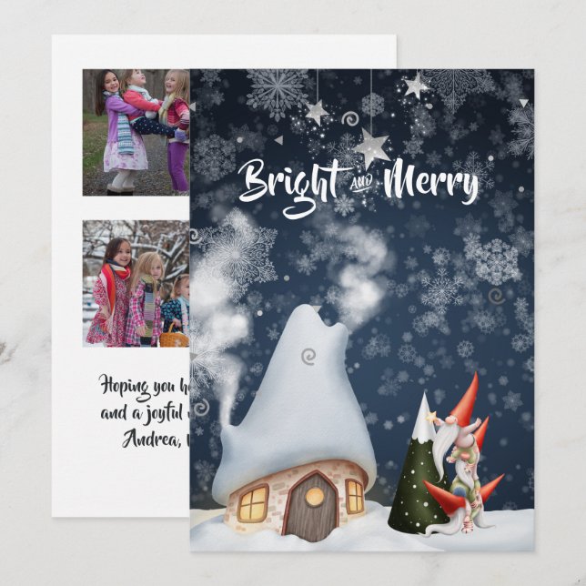 Tarjeta de Navidad con Foto Collage de Gnomo de Na (Anverso / Reverso)
