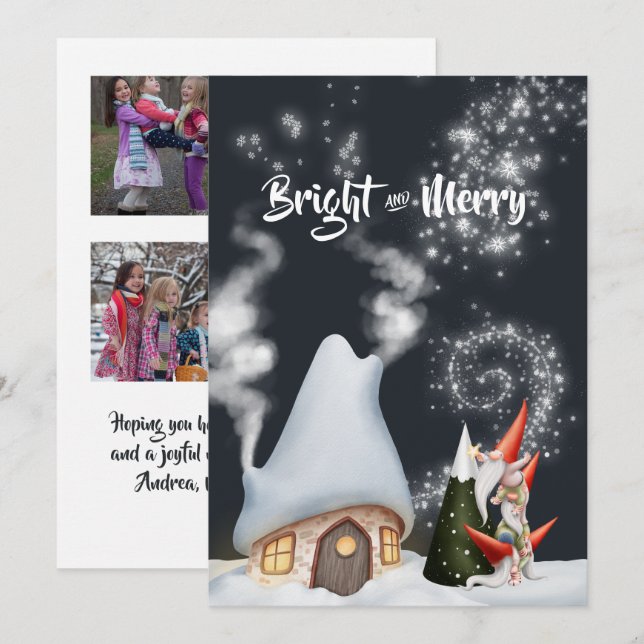 Tarjeta de Navidad con Foto Collage de Gnomos de N (Anverso / Reverso)