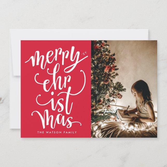 Tarjeta de Navidad con Foto con Letra Script (Anverso)